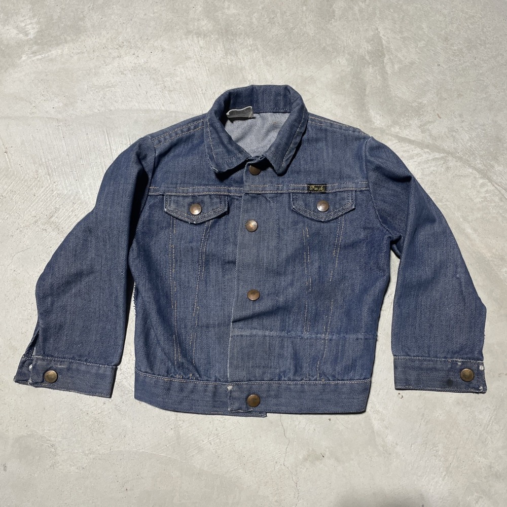 Vintage 70's Lil Wrangler Selvedge Denim Jacket Youth Size 5 Rustic Distressed